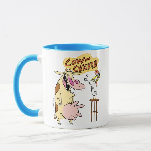 Koe en kip glimlachend grafisch mok (Links)