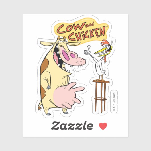 Koe en kip glimlachend grafisch sticker (Vel)