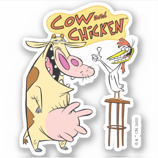 Koe en kip glimlachend grafisch sticker (Voorkant)