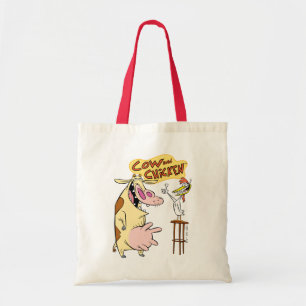 Koe en kip glimlachend grafisch tote bag