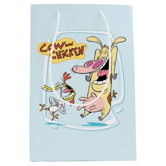 Koe en kippen lachen Grafisch Medium Cadeauzakje (Voorkant)