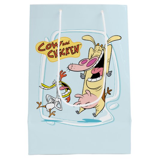 Koe en kippen lachen Grafisch Medium Cadeauzakje (Achterkant)