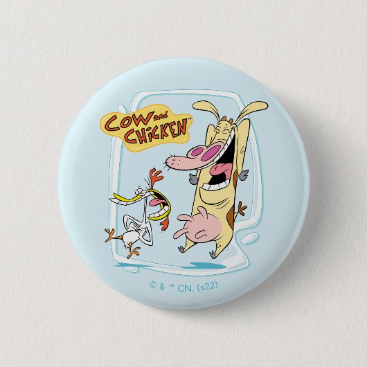 Koe en kippen lachen Grafisch Ronde Button 5,7 Cm (Voorkant)