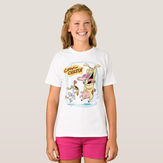 Koe en kippen lachen Grafisch T-shirt (Voorkant volledig)