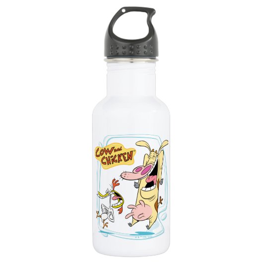 Koe en kippen lachen Grafisch Waterfles (Voorkant)