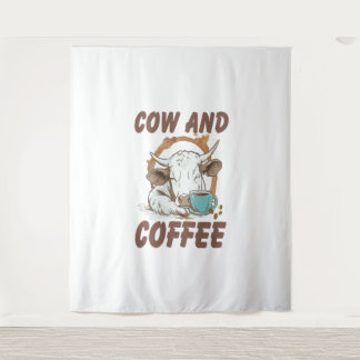 Koe en koffie, grappig Western meisje Wandkleed