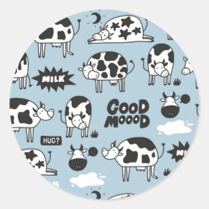 Koe en melk ronde sticker
