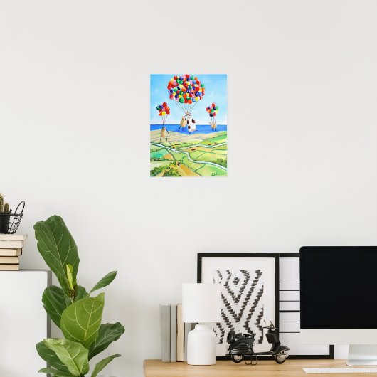 Koe- en schapenballonnen omhoog, omhoog en weg poster (Thuiskantoor)