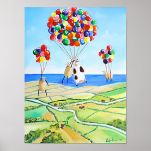 Koe- en schapenballonnen omhoog, omhoog en weg poster