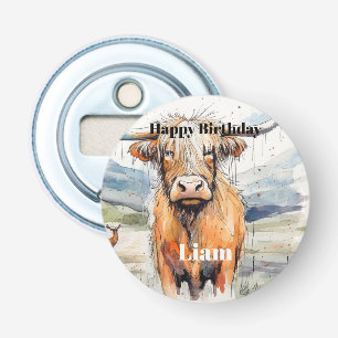 Koe flesopener, hooglandkoe button flesopener
