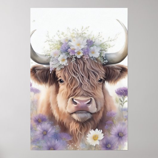 Koe Floral Highland Poster (Voorkant)