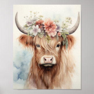 Koe Floral Highland Poster