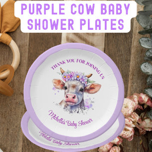 Koe Floral Paarse Baby shower Papieren Bordje