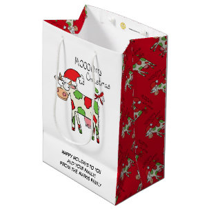 Koe Funny Cartoon kerstfeestdag Medium Cadeauzakje