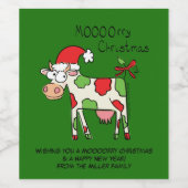 Koe Funny Cartoon kerstfeestdag Wine Gift Wijn Etiket (Enkel label)