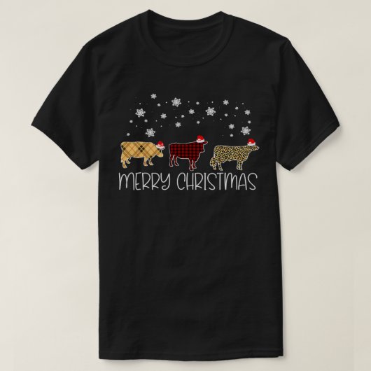 Koe Funny Cattle Merry Kerstmis Pset Leopar T-shirt (Design voorkant)