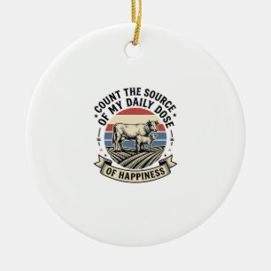 Koe Geluk Vintage Boerderij Vector T-shirt Ontwerp Keramisch Ornament