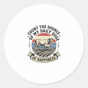 Koe Geluk Vintage Boerderij Vector T-shirt Ontwerp Ronde Sticker