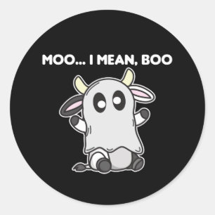 Koe Ghost Cute Kawaii Halloween Moo I Mean Boo Ronde Sticker