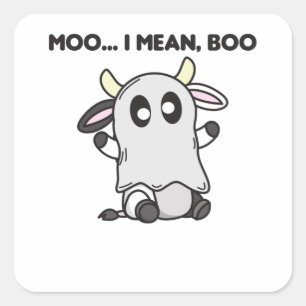 Koe Ghost Cute Kawaii Halloween Moo I Mean Boo Vierkante Sticker