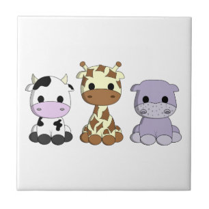 Koe giraffe hippo cartoon tegeltje