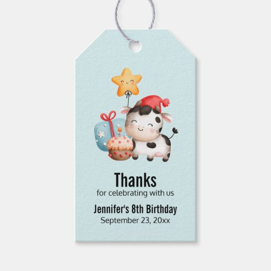 Koe glimlachen Schattige verjaardag Cadeaulabel (Voorkant)