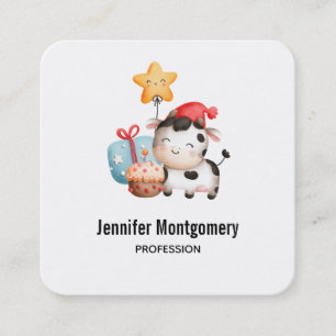 Koe glimlachen Schattige verjaardag Vierkante Visitekaartje