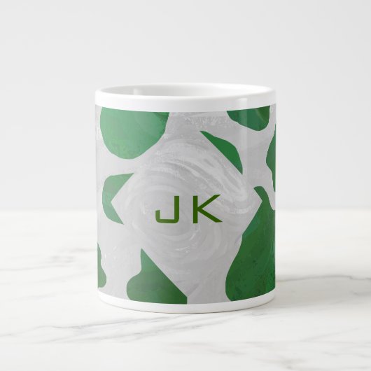 Koe Groen en Wit Monogram Extra Grote Beker (Voorkant)