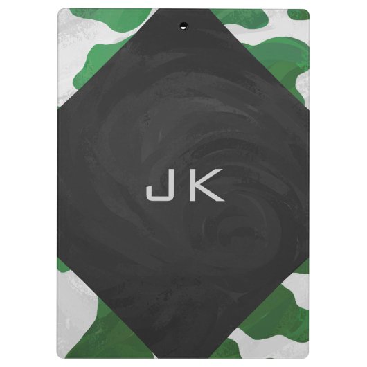 Koe Groen en Wit Monogram Klembord (Achterkant)