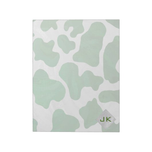 Koe Groen en Wit Monogram Notitieblok (Gedraaid)
