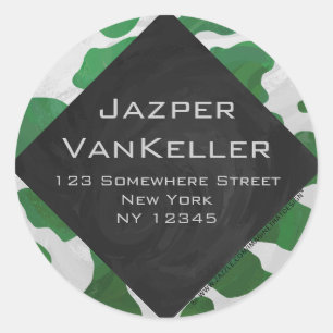 Koe Groen en Wit Monogram Ronde Sticker