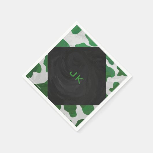 Koe Groen en Wit Monogram Servetten (Hoek)