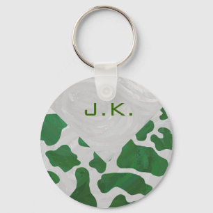 Koe Groen en Wit Monogram Sleutelhanger