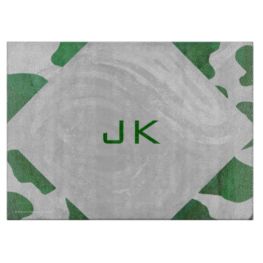 Koe Groen en Wit Monogram Snijplank (Voorkant)