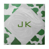 Koe Groen en Wit Monogram Tegeltje (Voorkant)