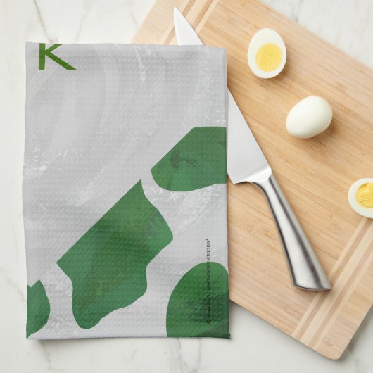 Koe Groen en Wit Monogram Theedoek (Quarter Fold)