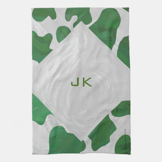 Koe Groen en Wit Monogram Theedoek (Verticaal)