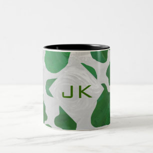 Koe Groen en Wit Monogram Tweekleurige Koffiemok