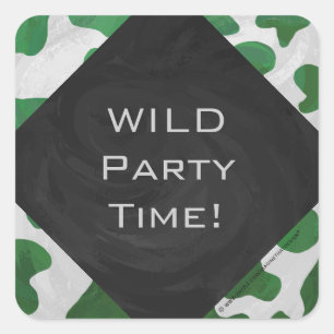 Koe Groen en Wit Monogram Vierkante Sticker