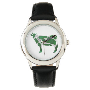 Koe Groen en Wit Silhouette Horloge