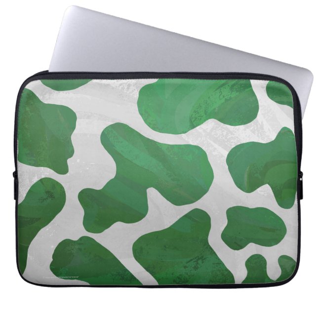 Koe Groene en Witte Druk Laptop Sleeve (Voorkant)
