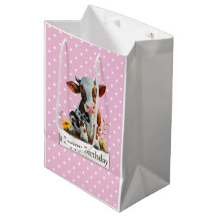 Koe Happy Birthday Cute Pink Medium Cadeauzakje