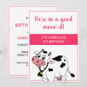 Koe Happy Boerderij Dierenthema Meisje 1e verjaard Kaart (Voorkant / Achterkant)