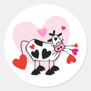 Koe harten ronde sticker
