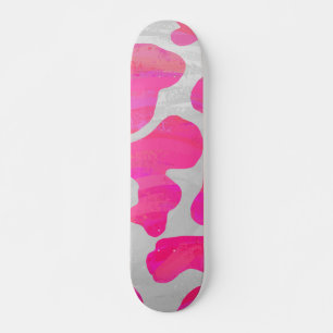 Koe Heet Roze en Witte Print Skateboard