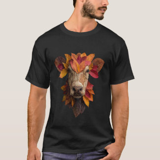 Koe Herfst Bladeren Artistiek Dier Kunst Bladval E T-shirt
