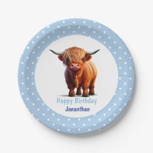 Koe Highland Blue Birthday Papieren Bordje