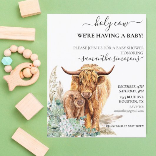 Koe Highland Calf Baby shower Boho Sage Green