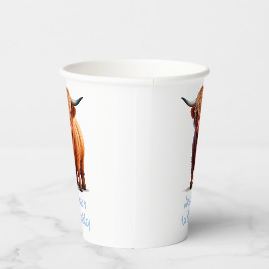 Koe Highland HAPPY BIRTHDAY Blauw Papieren Bekers (Rechts)