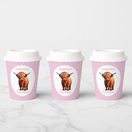 Koe Highland Pink Papieren Bekers (Multi)
